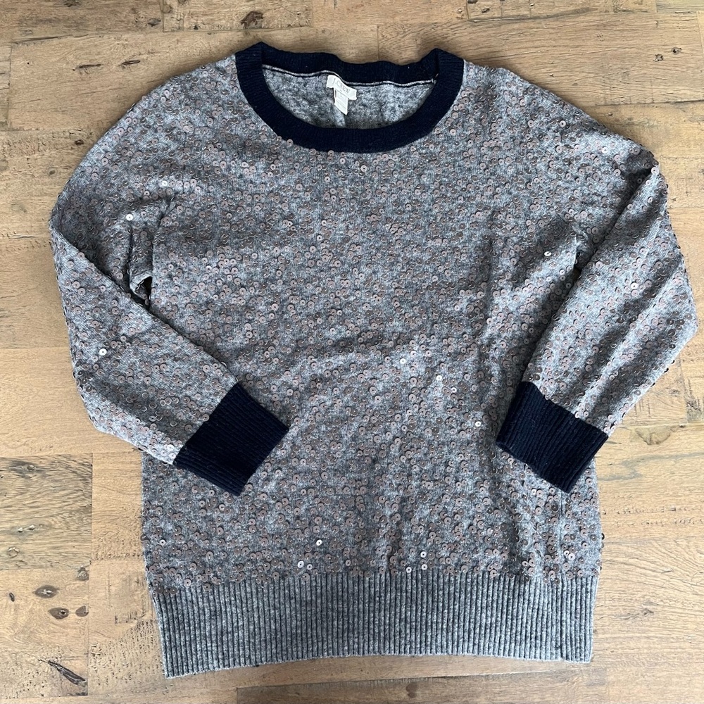 Jcrew sequin’s Grey and navy Sweater